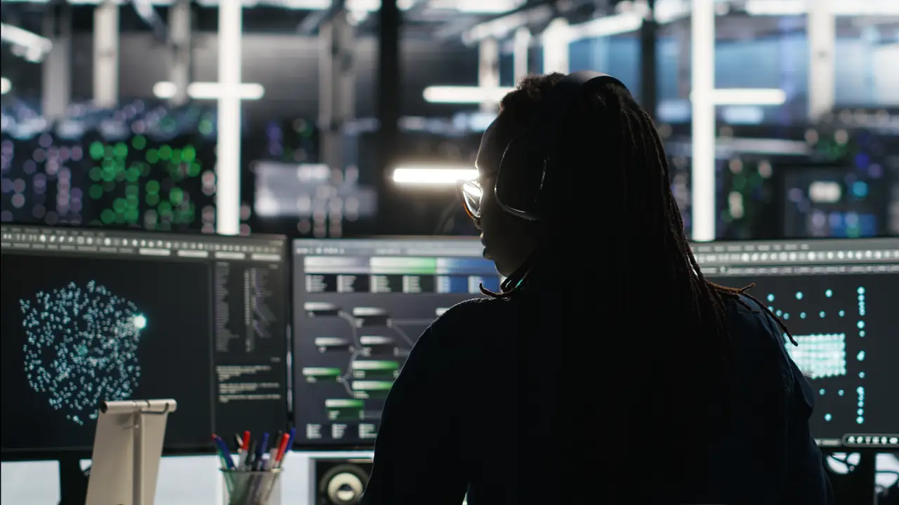 Programadora revisando diseños y modelos de trabajo